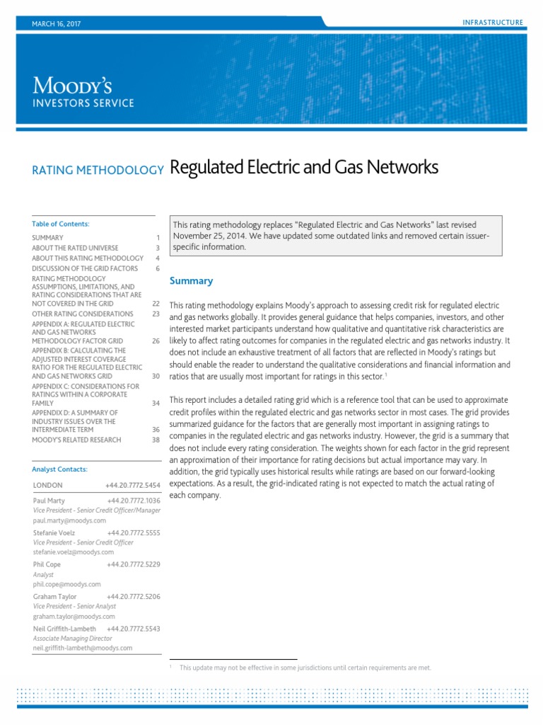 Moody's Methodology For Rating Regulated Utilities PDF Moody's Investors Service