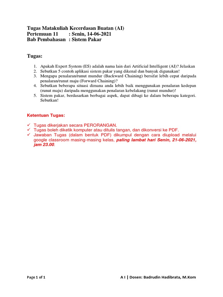 Tugas Ke 11 Kelas Pjj Kecerdasanbuatan Sistempakar Pdf