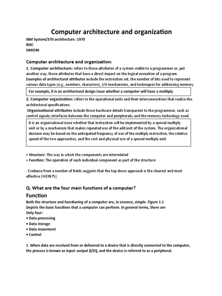 Computer Architecture and Organization | PDF | Input/Output | Computer ...