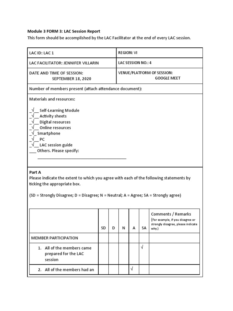Module 3 FORM 3: LAC Session Report: Region: Vi Lac Session No.: 4 ...