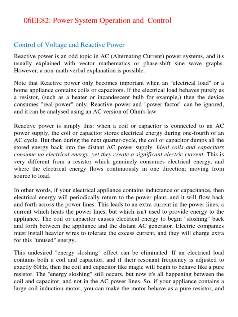 Control of Voltage and Reactive Power | PDF | Ac Power | Capacitor