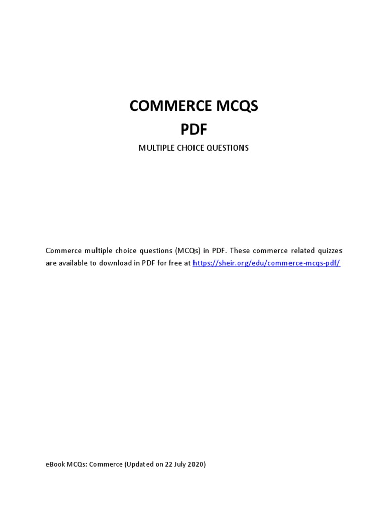 Free Commerce MCQs PDF Download | PDF