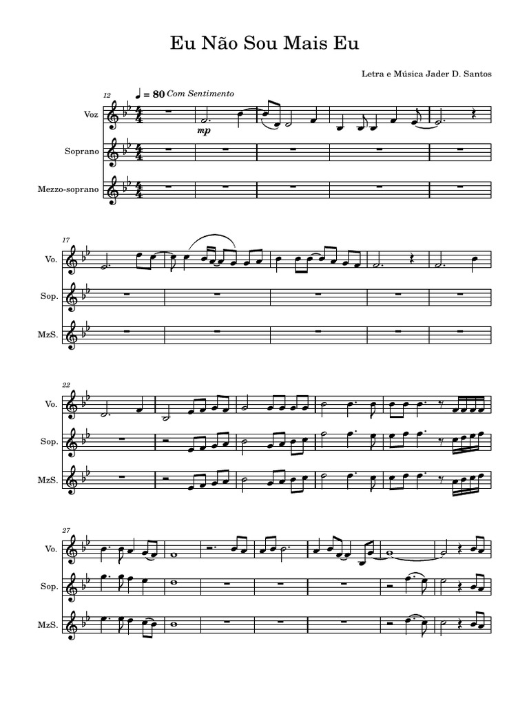 Eu Não Sou Mais Eu: Letra e Música Jader D. Santos | PDF | Singing ...