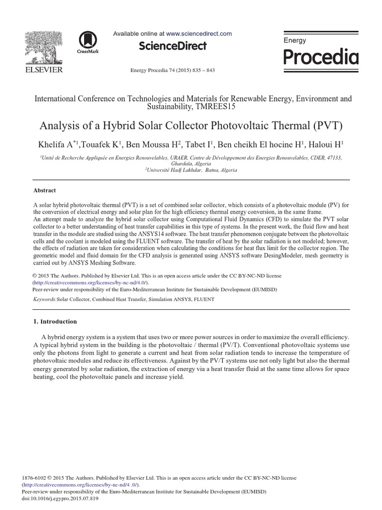 Analysis of A Hybrid Solar Collector Photovoltaic Thermal PVT | PDF ...