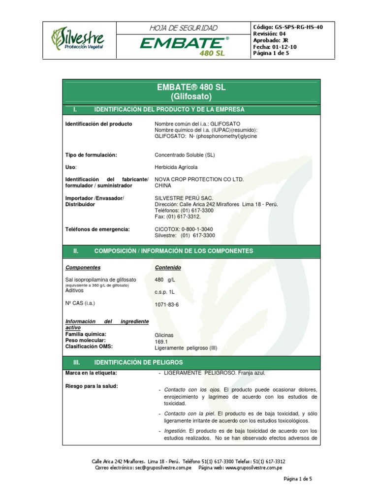 Embate 480 SL-HS Nova Crop Protection | PDF | Agua | Residuos