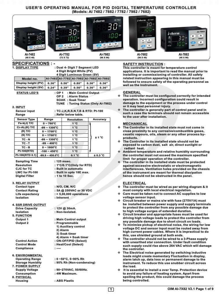 Specifications: - : User'S Operating Manual For Pid Digital Temperature ...