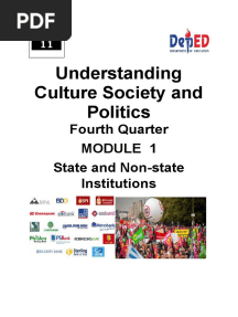 Understanding Culture Society and Politics: Fourth Quarter State and Non-State Institutions