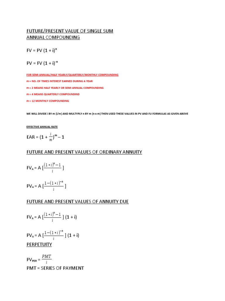 Future and Present Value Formulas | PDF