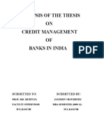 Synopsis of The Thesis ON Credit Management OF Banks in India