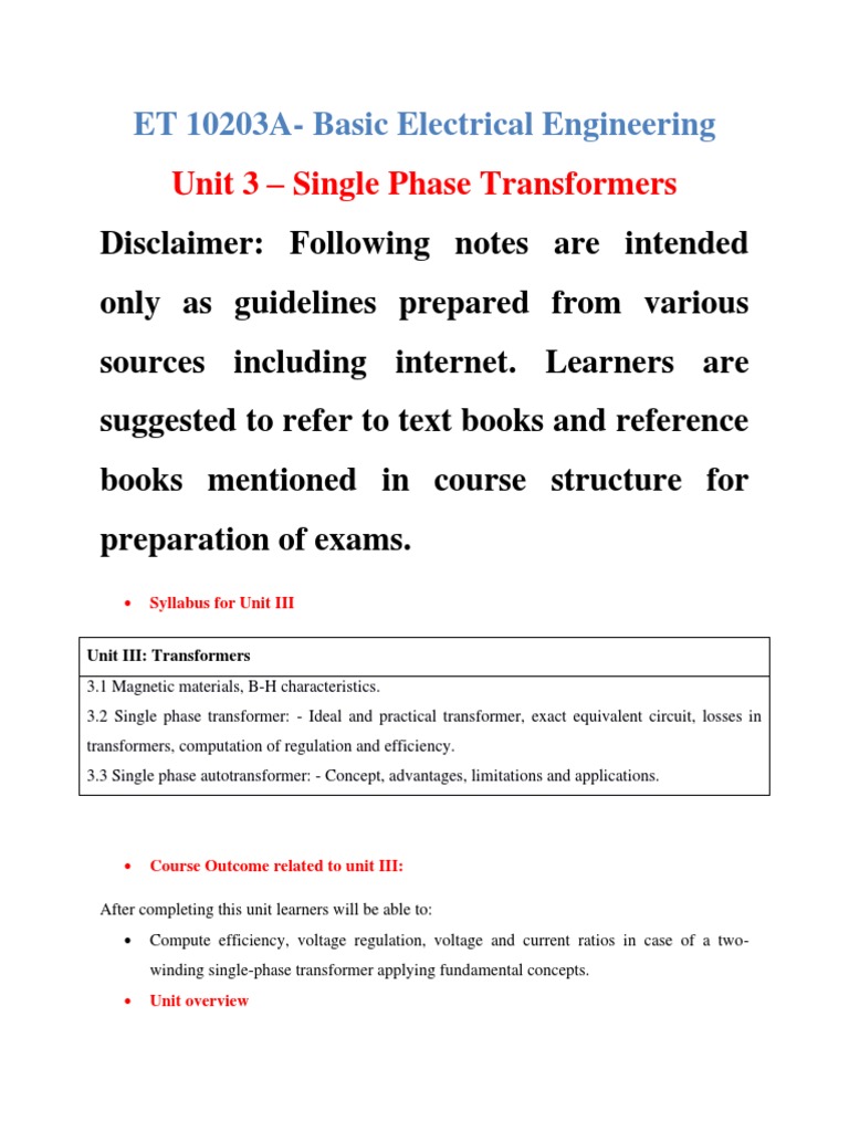 Basic Electrical Engineering Notes | PDF | Transformer ...