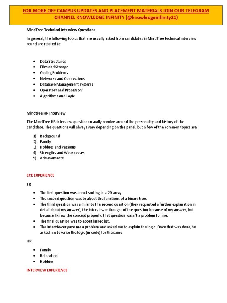 MindTree Interview Preparation Guide | PDF | Databases | Computer ...