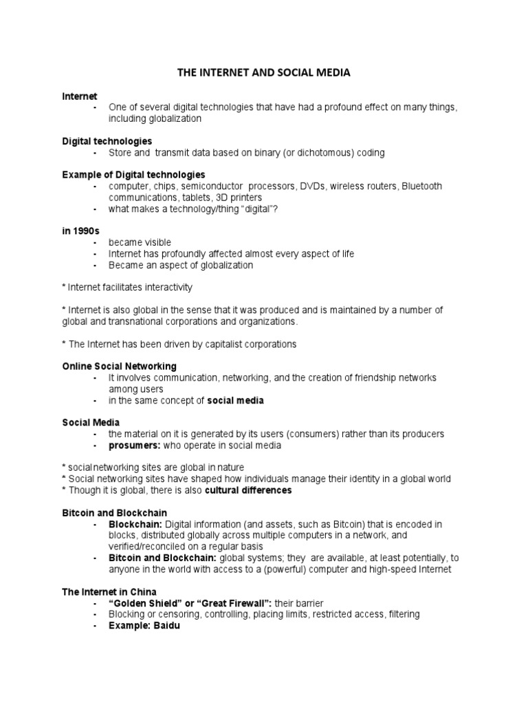 Internet and Social Media Overview | PDF | Internet | Computer Network