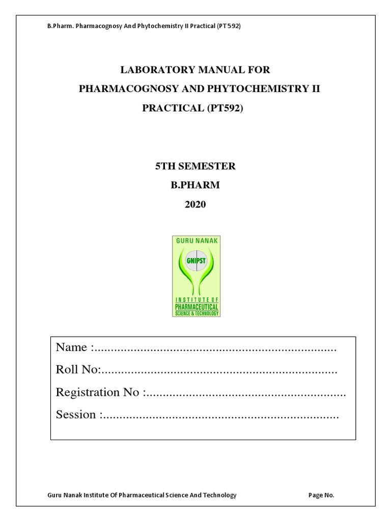 Laboratory Manual For Pharmacognosy and Phytochemistry Ii Practical