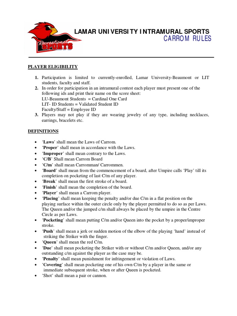 Intramural FilesRulesFall 09RulesNewPDFCarrom Rules Sports