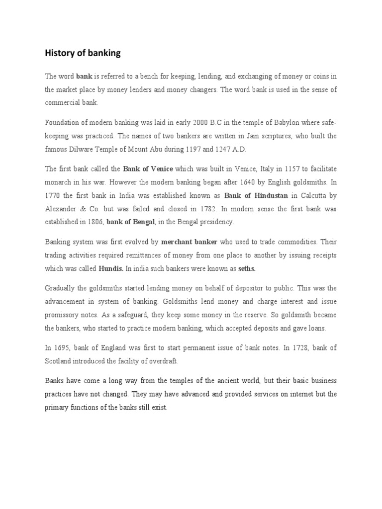 History Of Banking Pdf