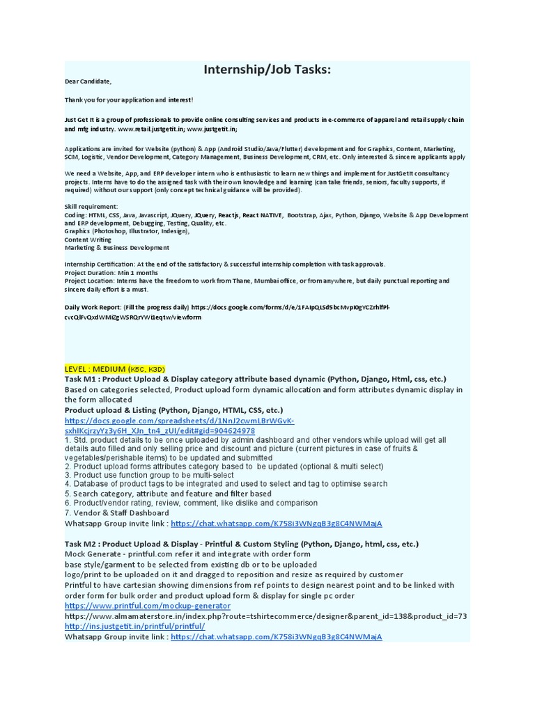 Internship Opportunities at Just Get It | PDF | Websites | Ajax ...