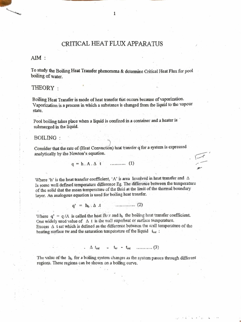 Theory:: Critical Heat Flux Apparatus | PDF | Boiling | Heat Transfer