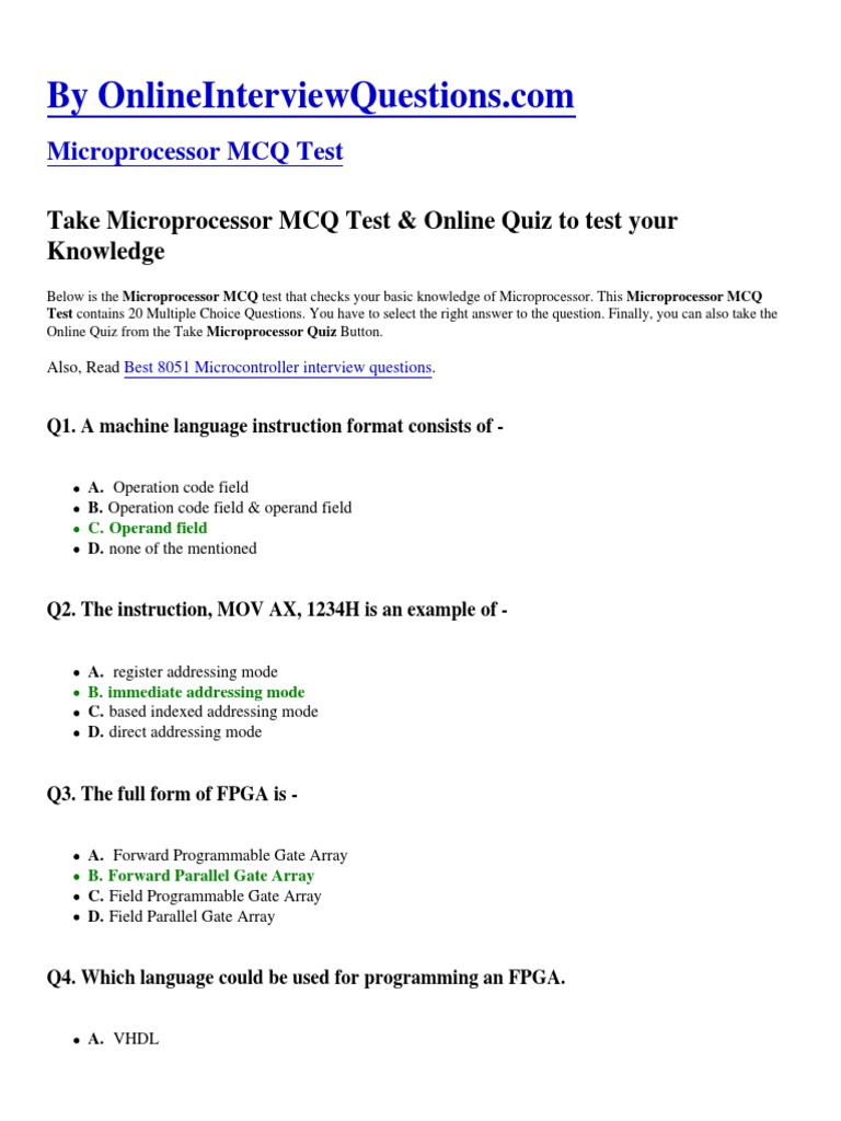 Microprocessor MCQ PDF Microprocessor Central Processing Unit