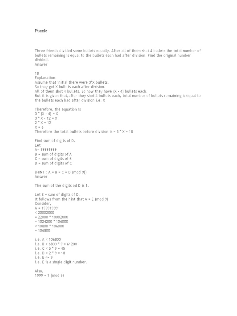 Puzzle | PDF | Odds | Teaching Mathematics