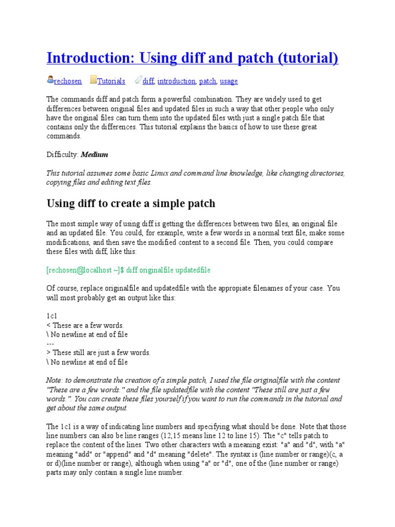 Diff and Patch (Tutorial) PDF Computer File Information Technology Management