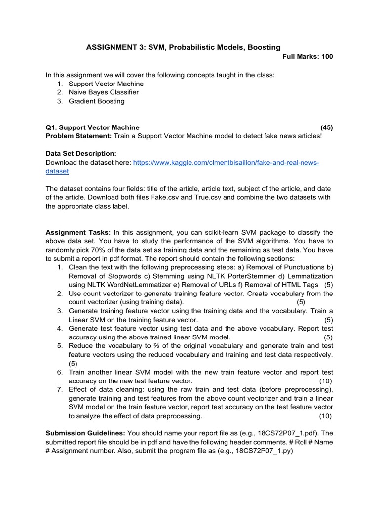 SVM and Boosting Assignment Guide | PDF | Support Vector Machine ...