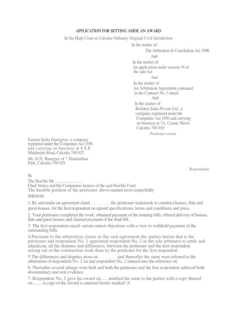 Application to Set Aside Arbitration Award | PDF | Arbitration ...
