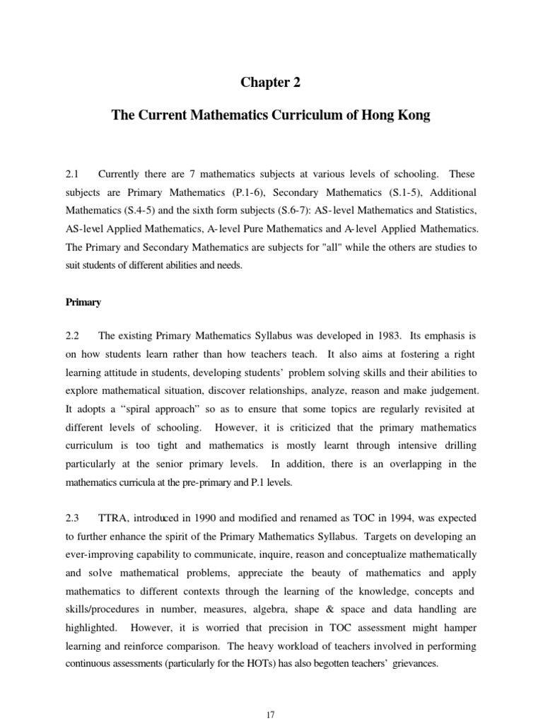 The Current Mathematics Curriculum of Hong Kong: Primary | Descargar ...