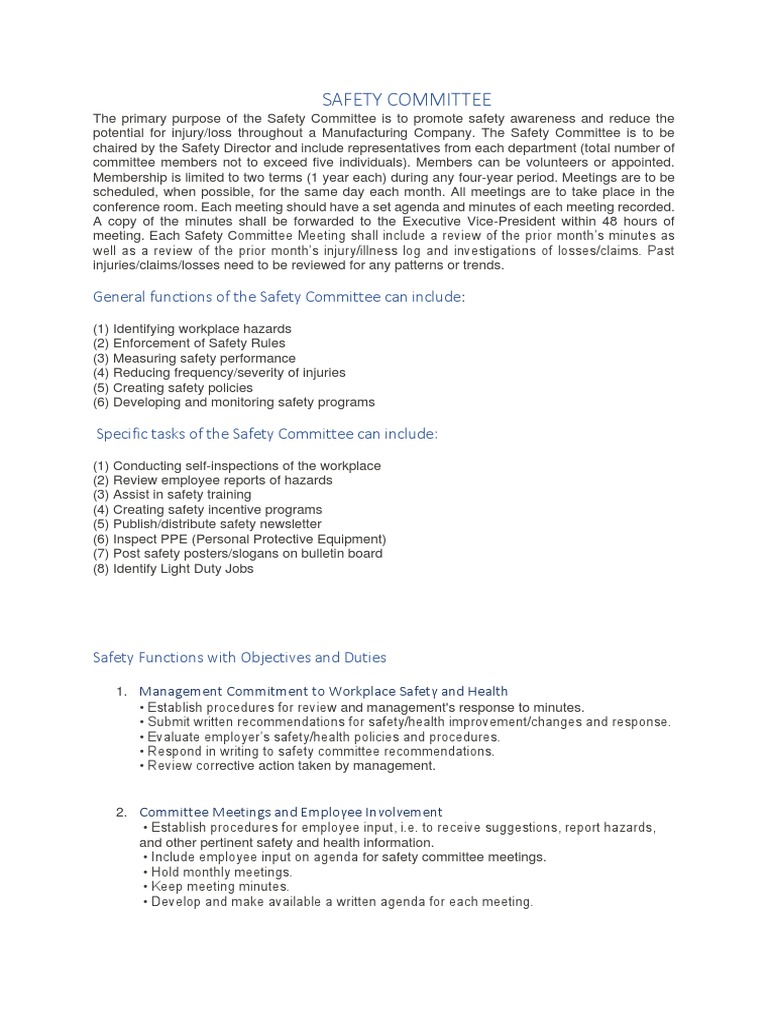 Safety Committee PDF Occupational Safety And Health Safety