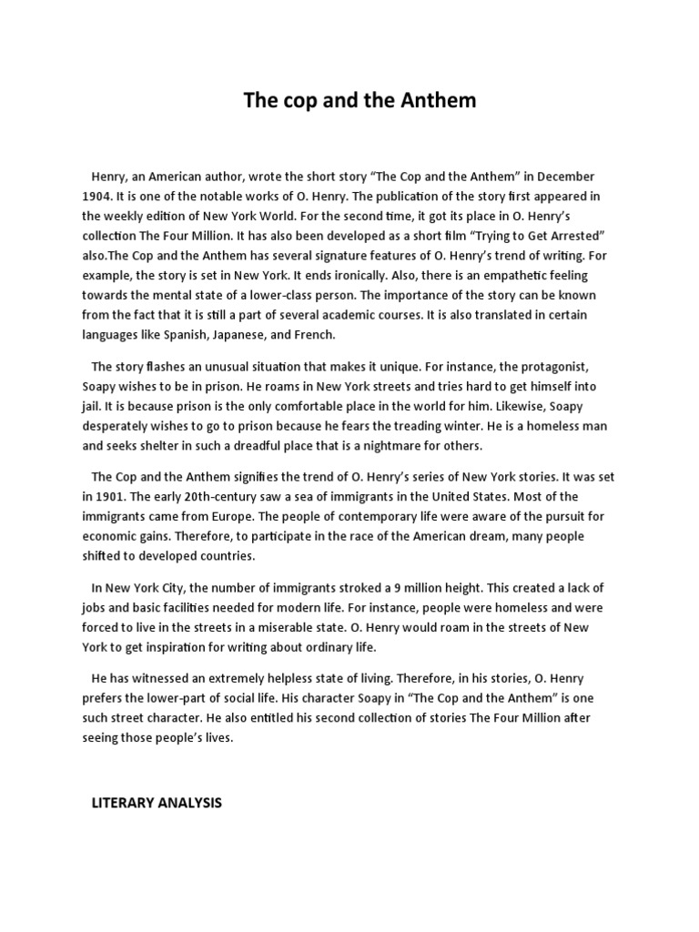 O. Henry's "The Cop and the Anthem | PDF | Narration