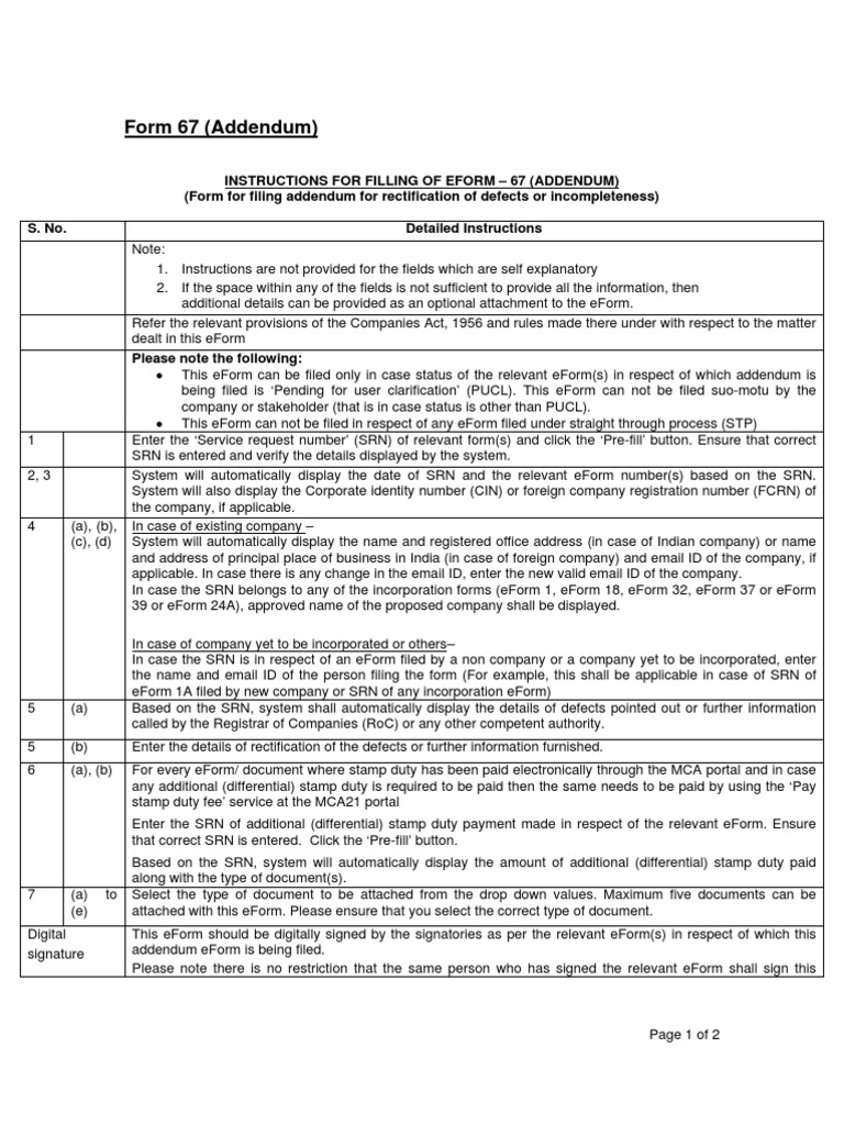 Instructions for E-Form 67 Addendum | PDF | Accountant | Business