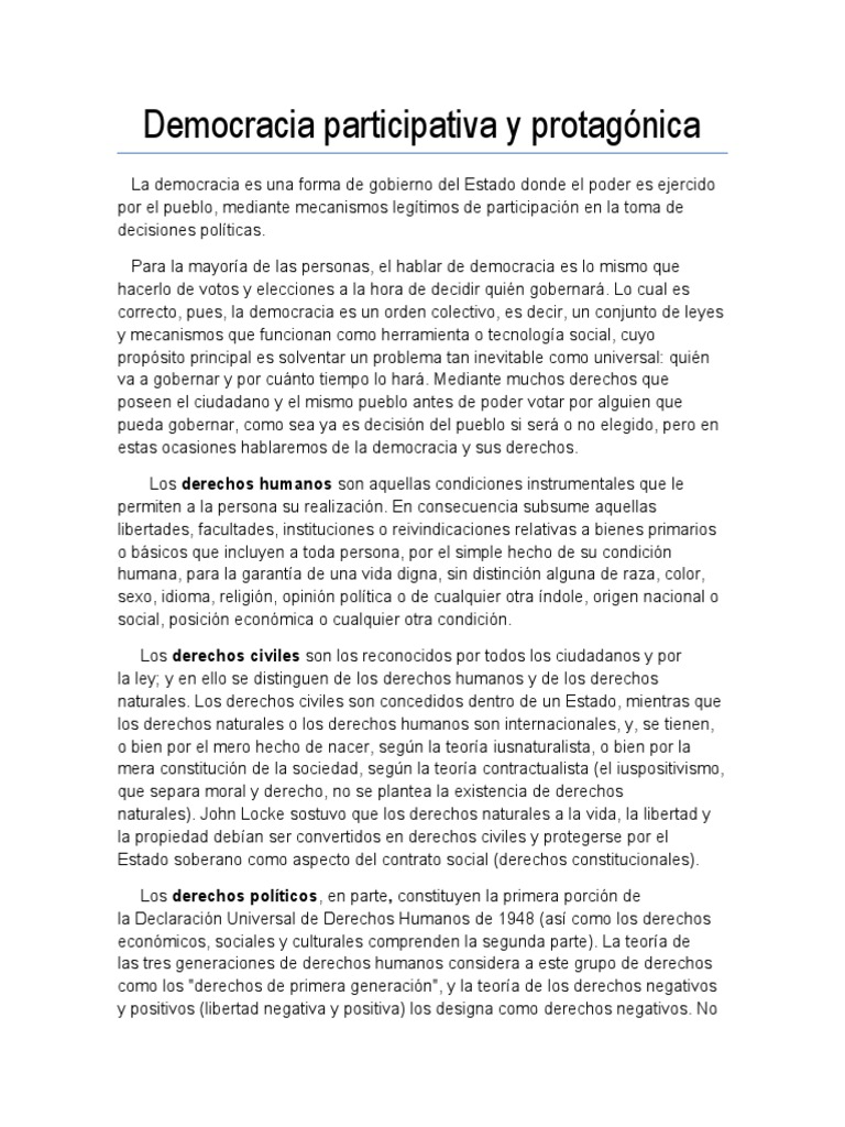 Democracia Participativa y Protagónica | PDF | Derechos civiles y ...