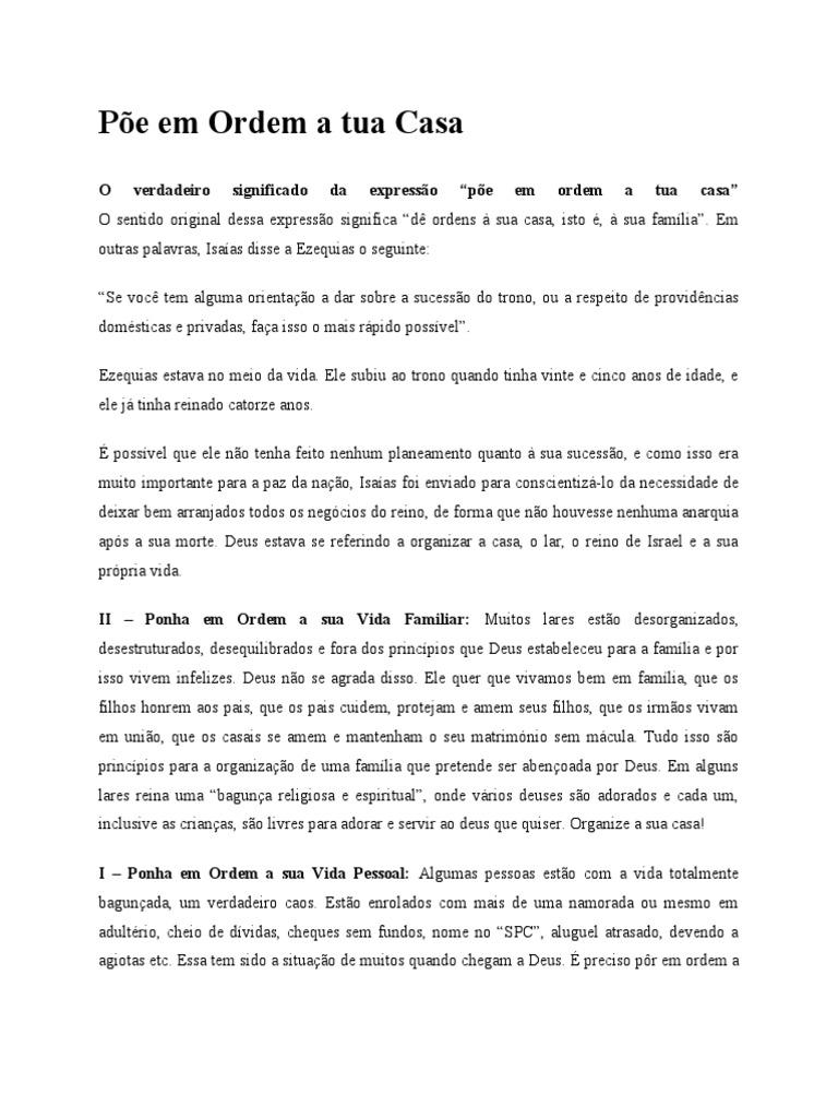 Poe em Ordem A Tua Casa | PDF | Isaías | Família