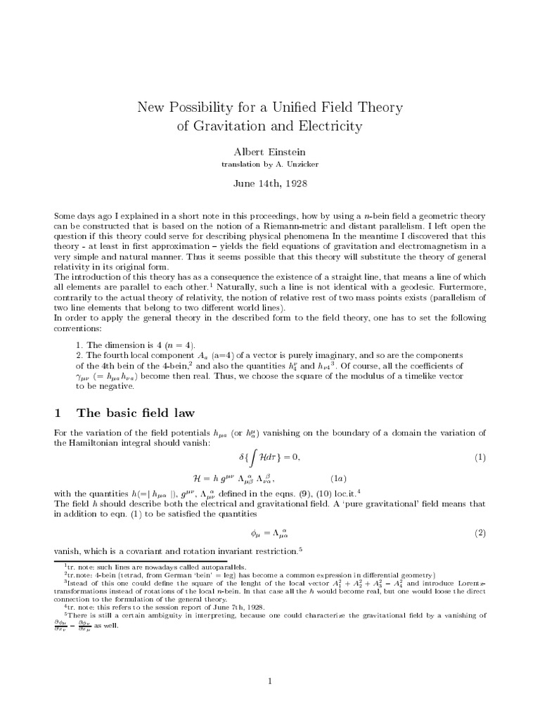 Unified Field Theory of Gravity and Electricity | PDF | General ...