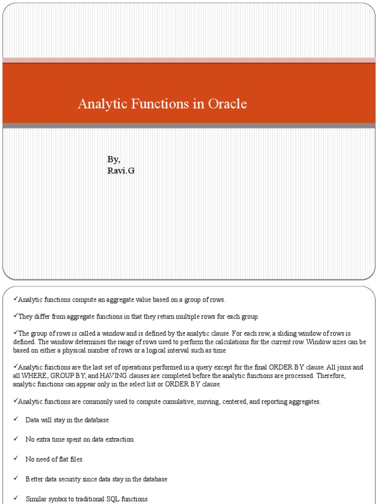 Analytic Functions in Oracle PDF Business Sql