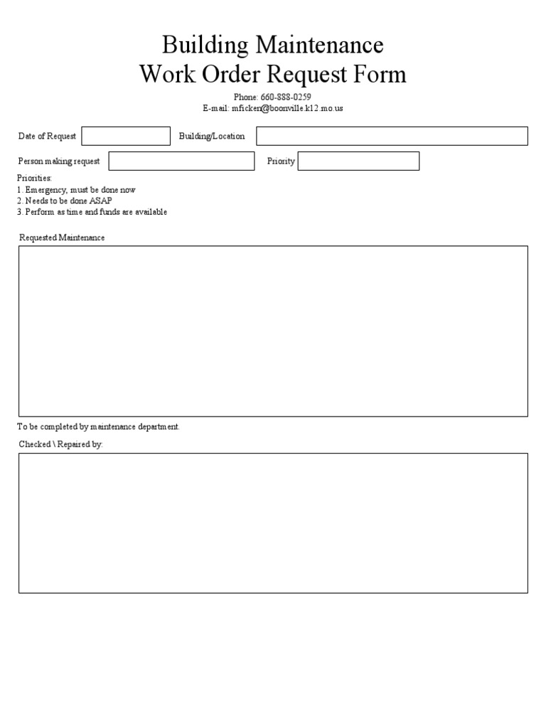 Building Maintenance Work Order Form | PDF