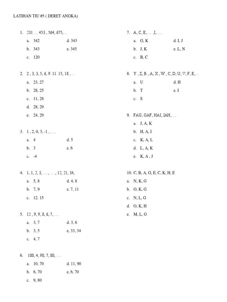 LATIHAN TIU #5 Deret Angka | PDF