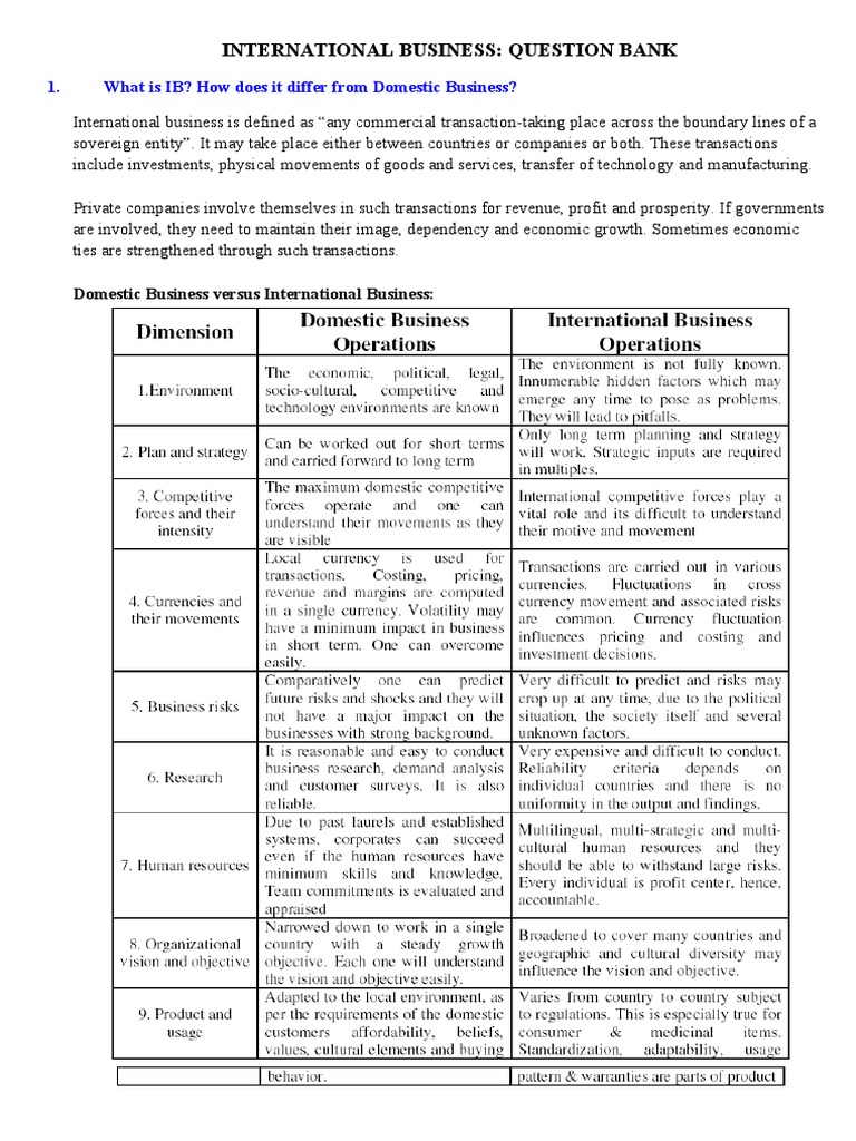 International Business: Question Bank | PDF | World Trade Organization ...