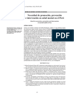 Necesidad de Prevencion, Promocion e Intervencion en Salud Mental en El Perú