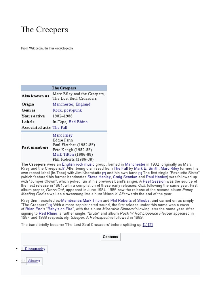 The Creepers Also Known As Origin Genres Years Active Labels