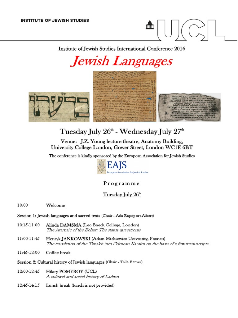 Jewish Languages: Tuesday July 26 - Wednesday July 27 | PDF | Jews And ...