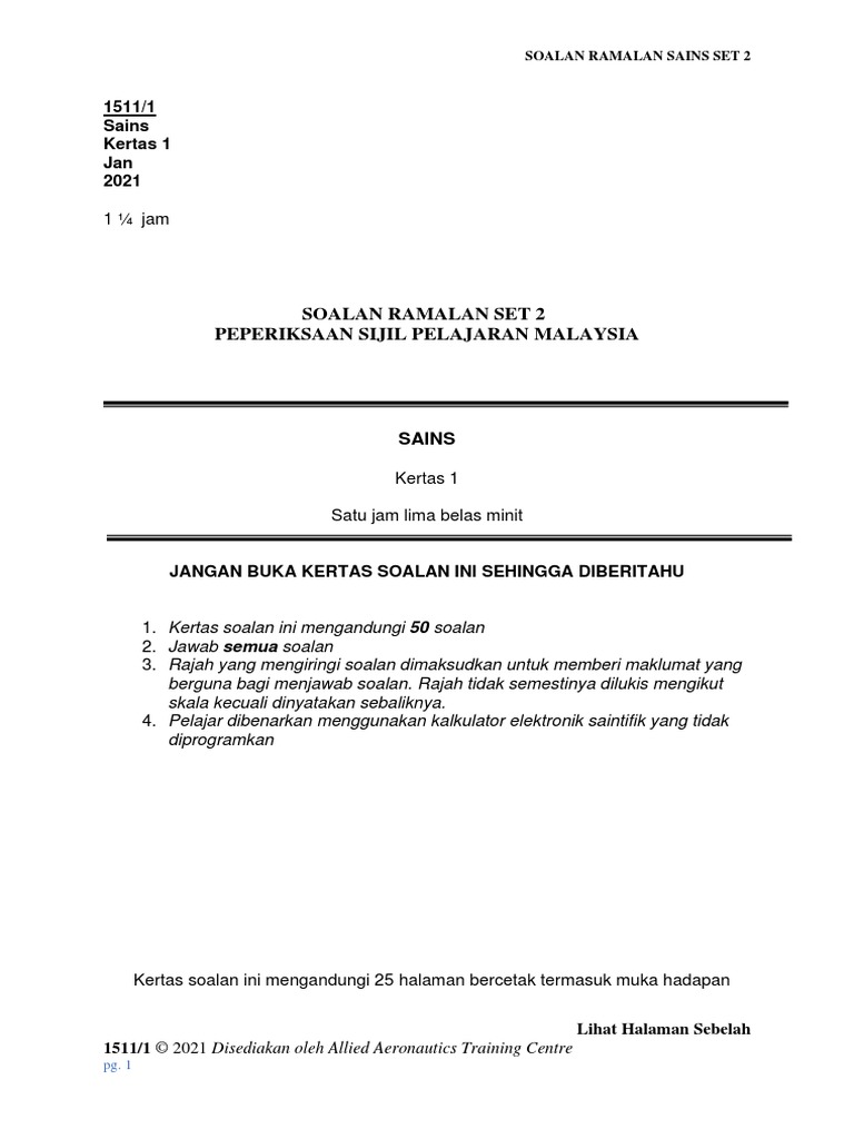 Soalan Ramalan Spm Sains Set 2 Pdf