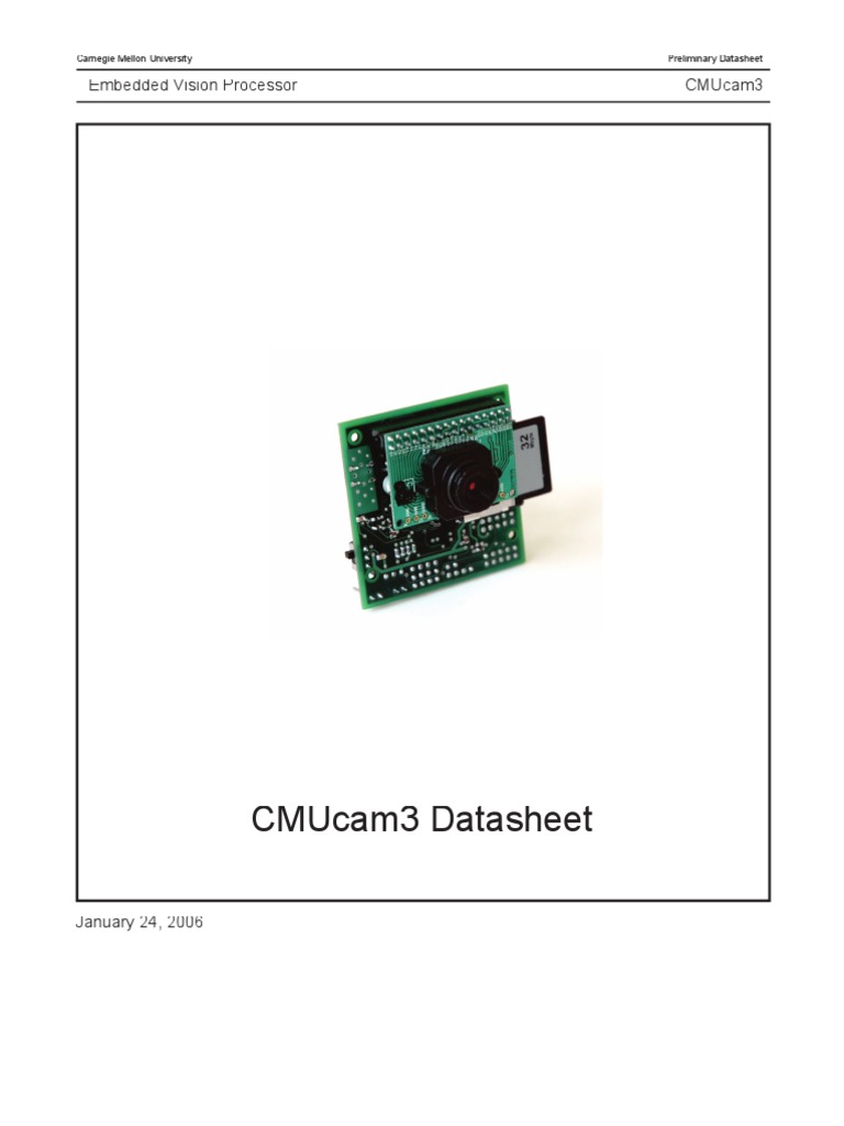 Cmucam3 Datasheet: Cmucam3 Embedded Vision Processor | PDF
