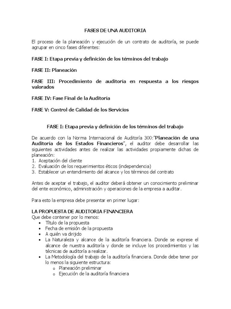Fases de Una Auditoria | PDF | Auditoría | Contralor