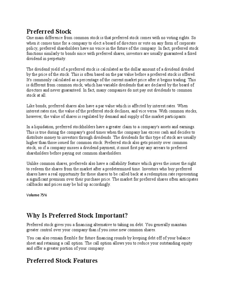 Preferred Stock Features | PDF | Preferred Stock | Stocks
