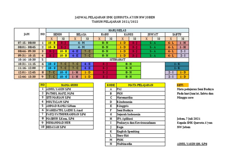 Jadwal Pelajaran SMK | PDF