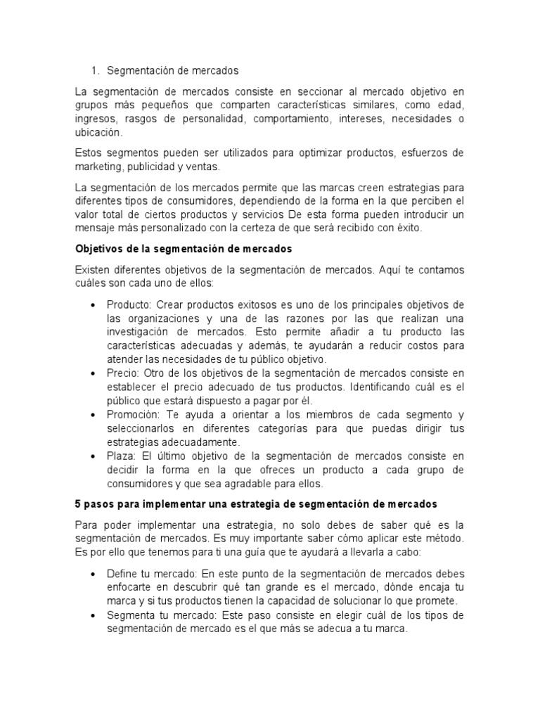 Segmentación de Mercados | PDF | Producto (Negocio) | Marketing