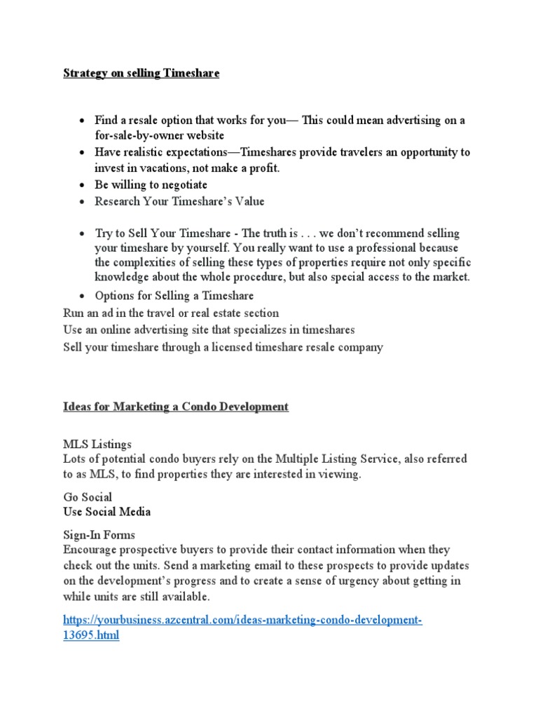 Effective Timeshare Selling Strategies | PDF