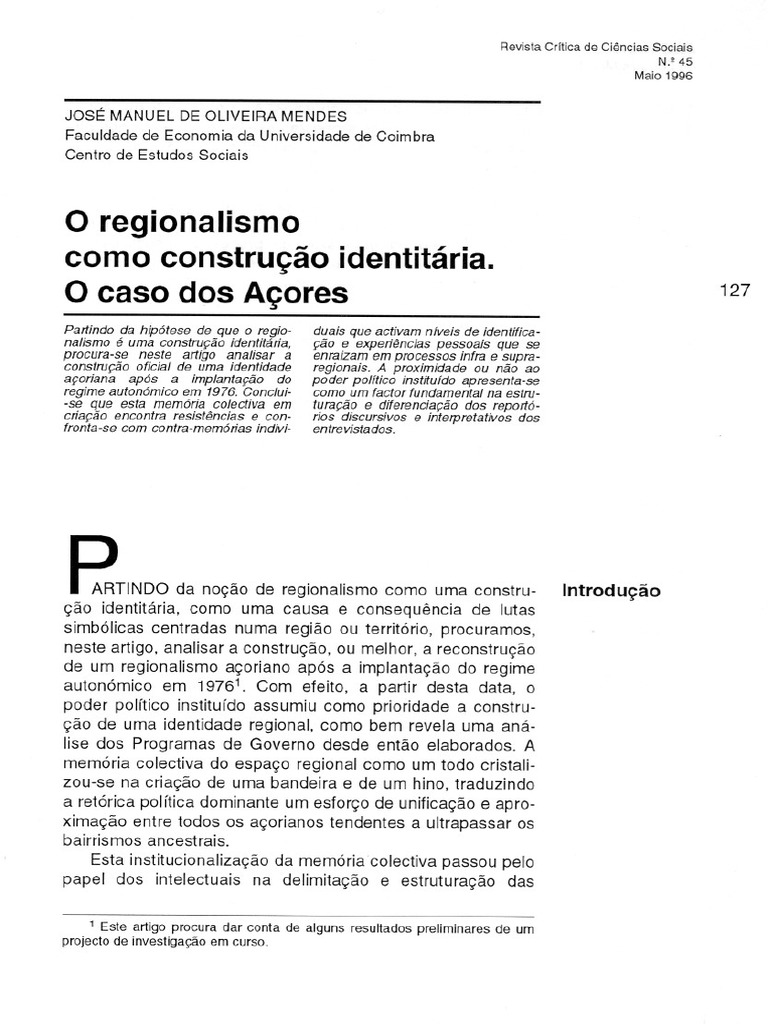 O Regionalismo Como Construção Identitária | PDF