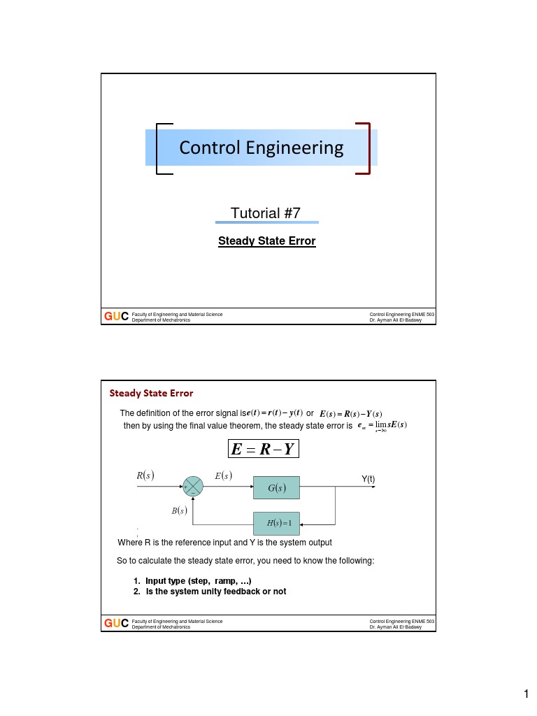 Control Engineering Tutorial 7 Presentation PDF Feedback Control