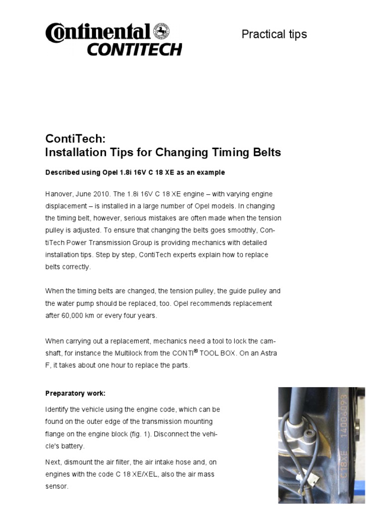 Continental Timing Belt Installation PDF Belt (Mechanical) Land